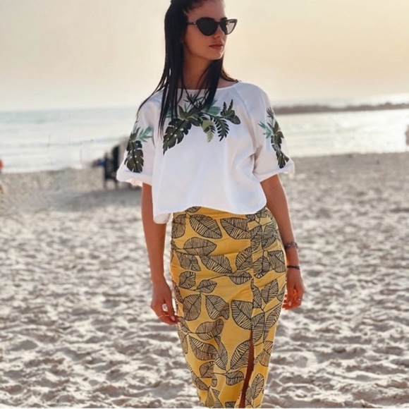 NWT Zara 2 Piece Printed Linen Blend Top & Skirt - Picture 5 of 7